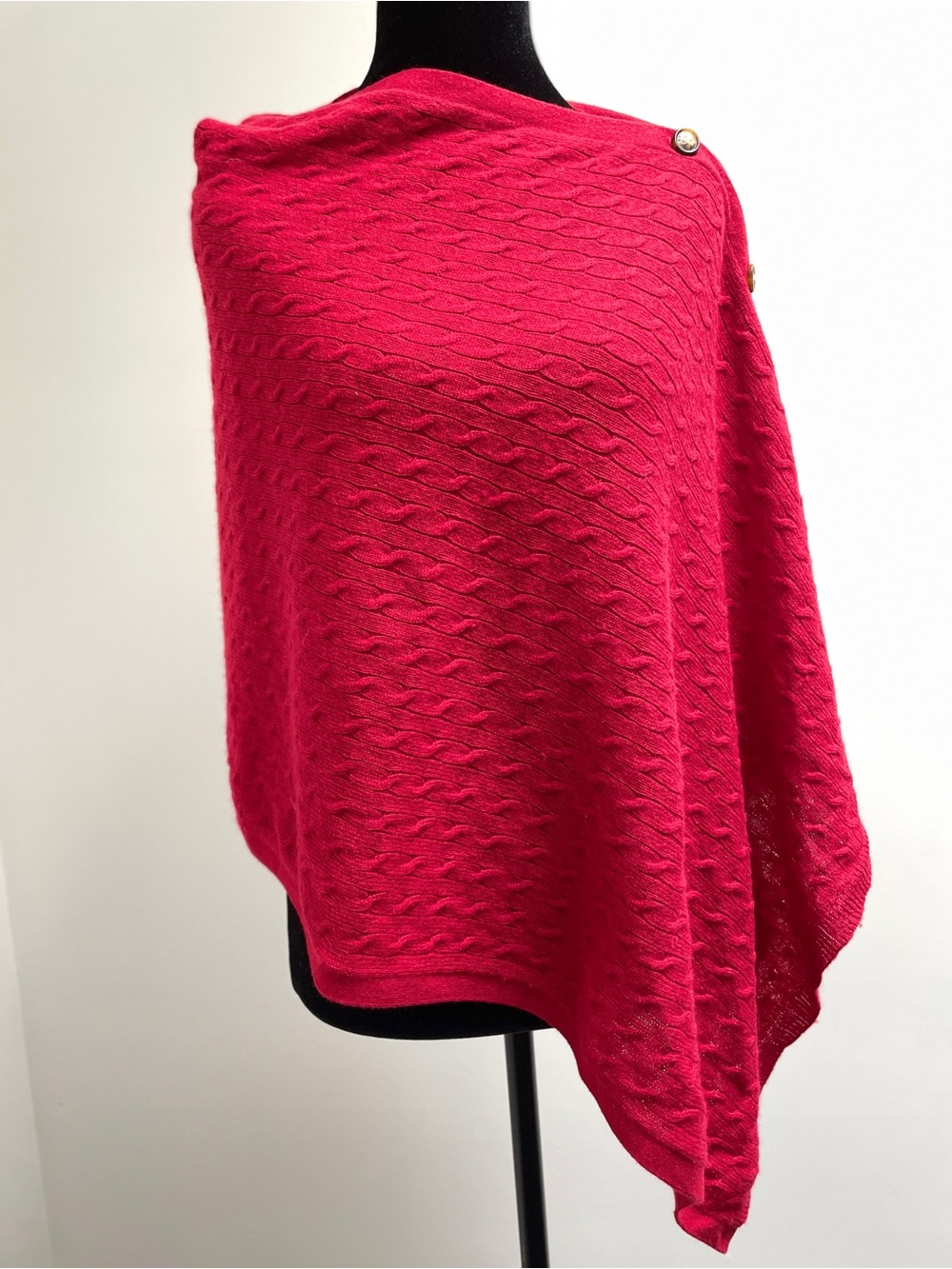 Orvis Wool Cashmere Cable Knit Poncho Cape Wrap | Crimson Red | One Size
